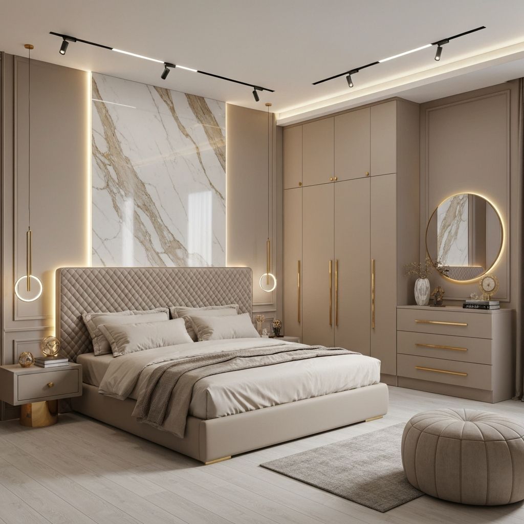 Люксовая бежевая спальня