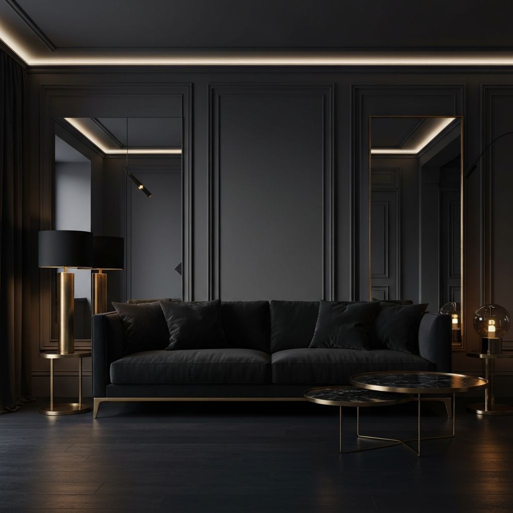 Тёмная luxury гостиная